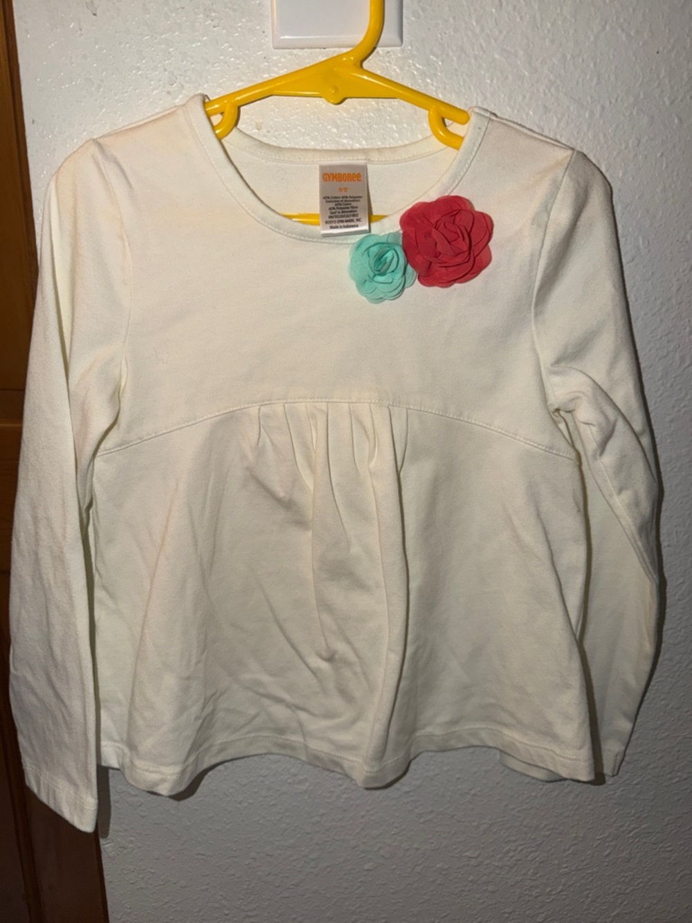 Gymboree Cream Long-Sleeve Top with Pink & Mint Flower Accents
